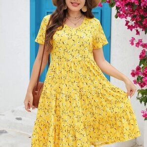 Dress Floral 2025 New Sleeve Cute Teal Dress W/Tieback NWT Plus Size